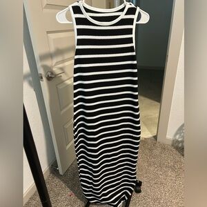 SHEIN Black and White Striped Midi Dress